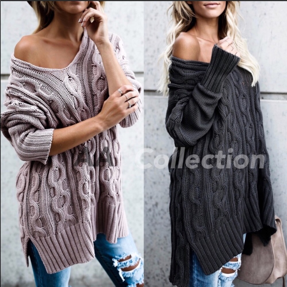 Cable kint sweater comfy sexy long sleeves - Picture 2 of 8